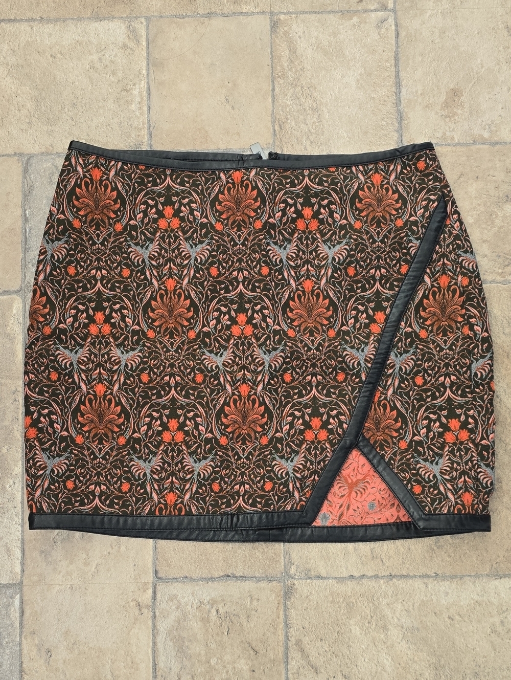 Express Black and Orange Floral Jacquard Mini Skirt